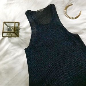 {vince} navy cable-knit silk tank